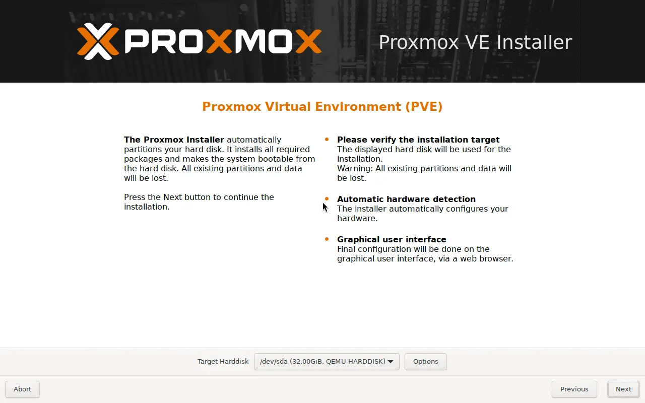 Выбор диска в установщике Proxmox VE
